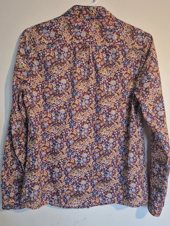 Vintage Floral Button-Up Blouse Size 8 | Cottagecore Burgundy Multi-Color Shirt - Picture 6 of 10